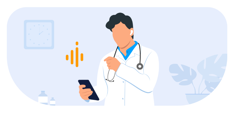 PairaVoice app showing hands-free mode with earbuds for healthcare professionals